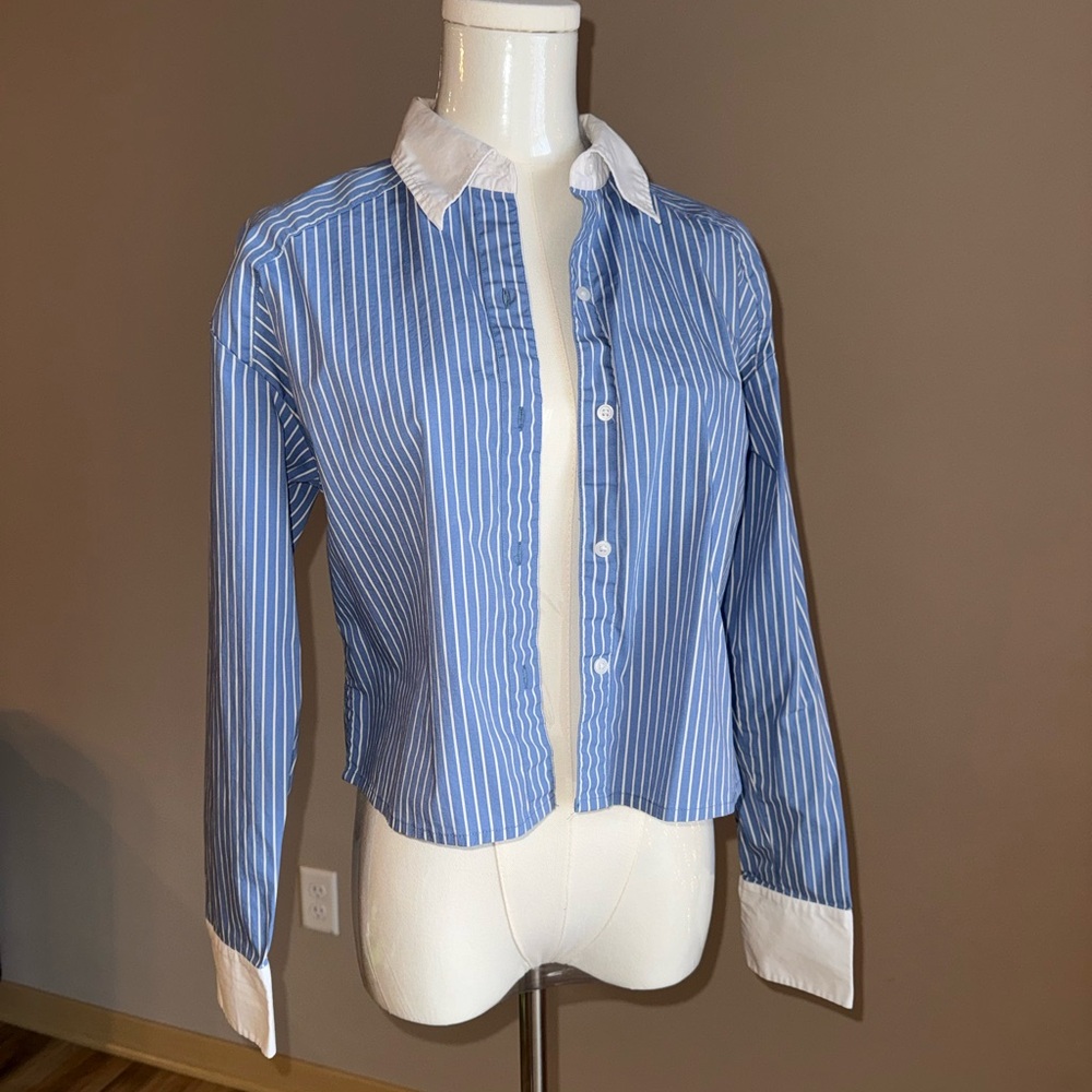Express Blue and White Striped Blouse